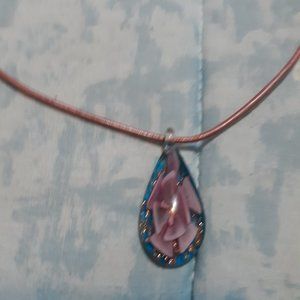 Pink Flower Sparkly Necklace